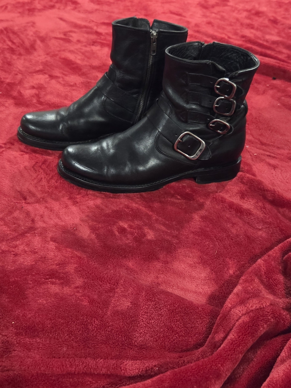 Frye Woman's Black Leather Buckle Engineer Boots